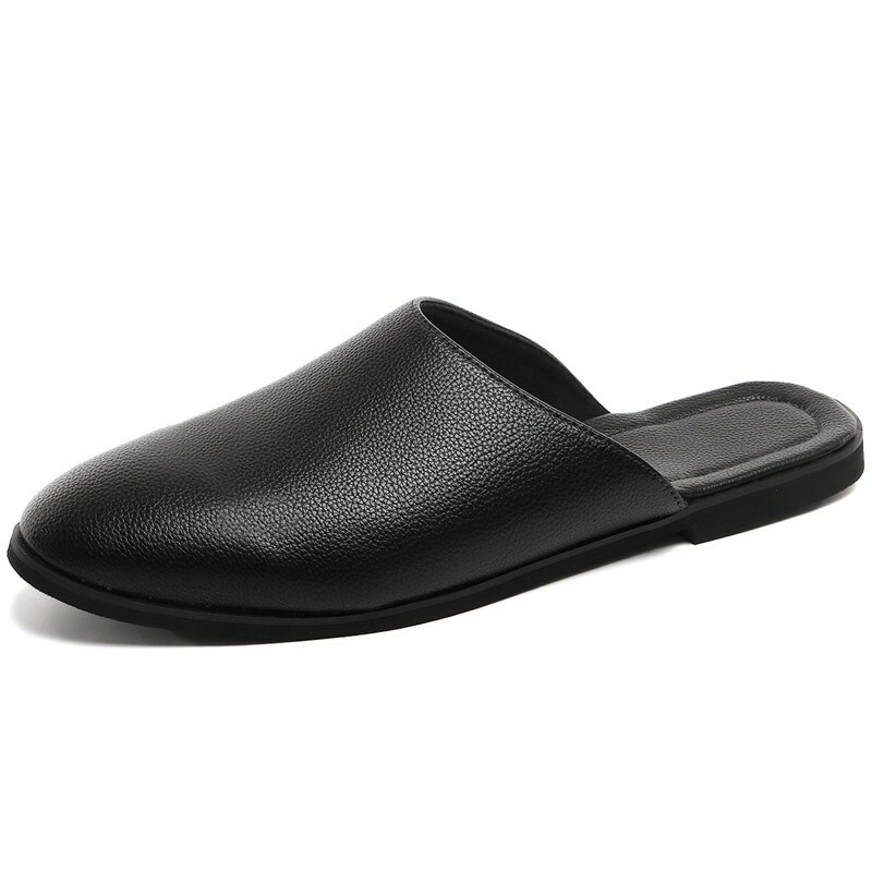 Men's Leather Round Toe Slip On Shoes Street Fashion Casual Slippers Casual Boys