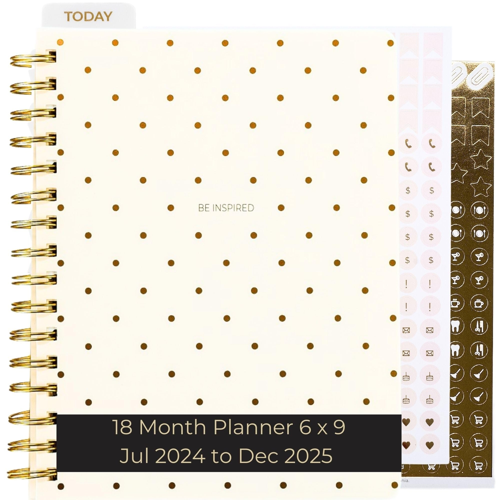 18 month planner July 2024-dec 2025 Cream Gold Dot 2024-2025 Planner Weekly a...