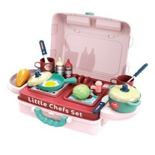 Pretend Toy Role Play Kid Kitchen Playset Suitcase Children Gift Easy Carry 31pc