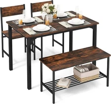 Tangkula Dining Table Set for 4, Kitchen Table and 2 Chairs for 4 with Bench