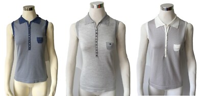 Feinstrick Top Polokragen Gr. 44 66% Seide Jeansblue/ecru silber/ecru beige/ecru