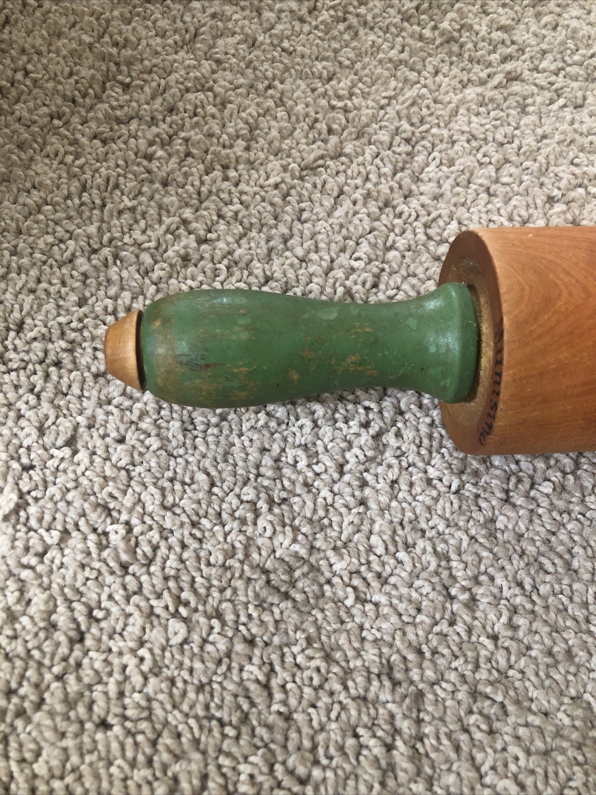 Vintage Munising Rolling Pin Dough Roller Green Handles Farmhouse