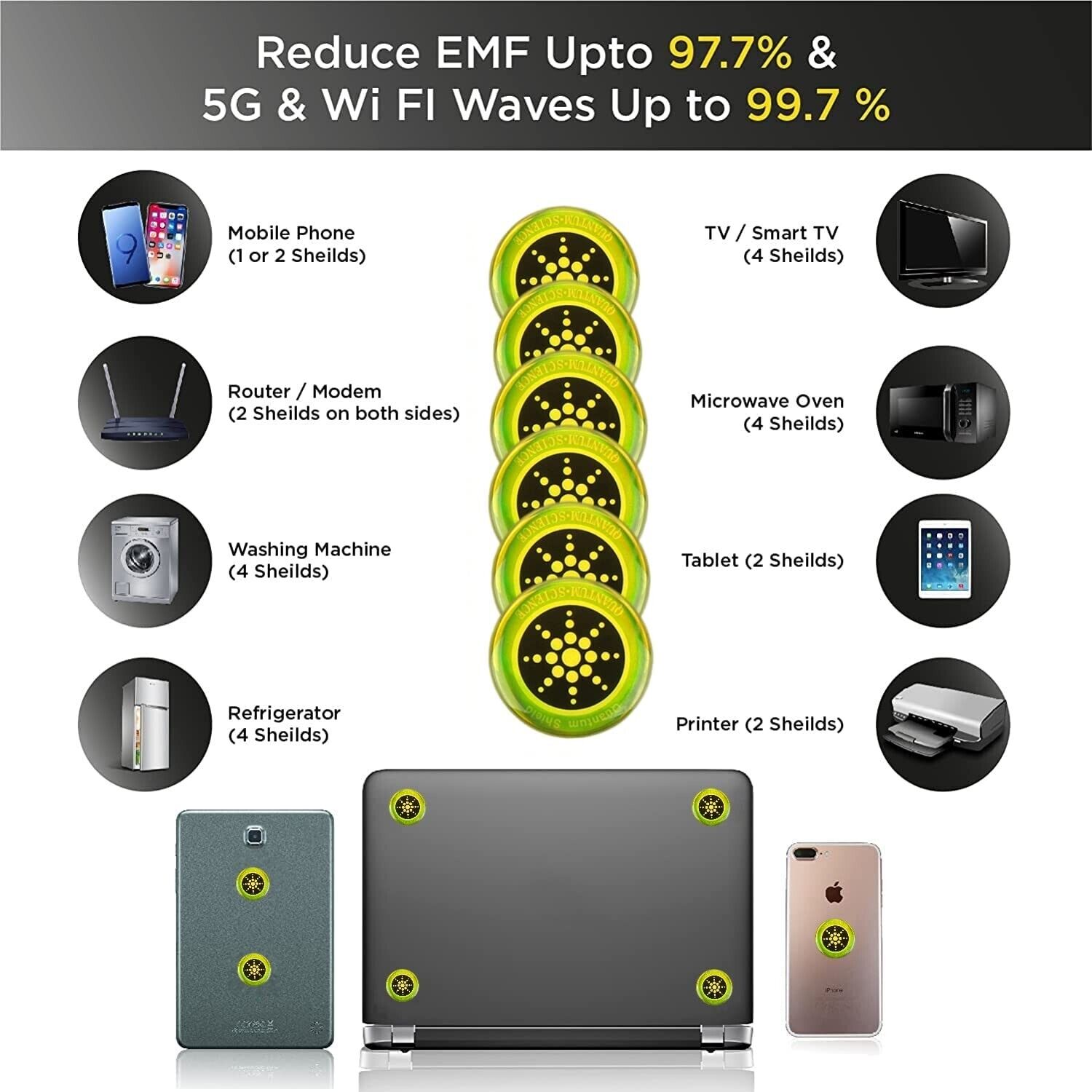 12pc Radiation Protection Sticker Phone Tablet Laptop 5G Wi-Fi EF RF EMF