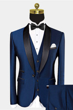 Men Suit Navy Blue Slim Fit Luxury Dinner Party Prom Groom Tuxedo Wedding Custom