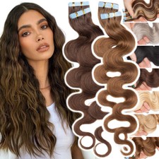 60PCS Thick Tape In Remy 100 Real Human Hair Extension Full Head Skin Weft Wavy