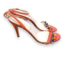Dolce & Gabbana Y2K Vernice Patent Leather Coral Pink Strappy Beaded Heels 38.5