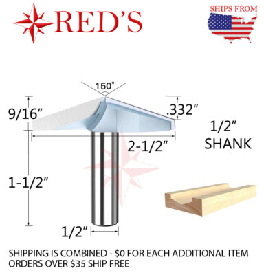 Tideway IND LC03014008D 2-1/2'' DIA X 150° DEG V Groove 1/2'' shank router bit