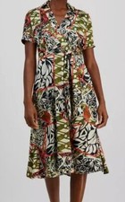 Tahari ASL Women's Black Printed Collared Tie-Waist Dress Size 14