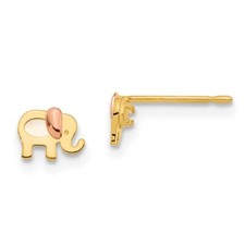 14k Two-Tone Gold Childrens MOP Elephant Stud Earrings 0.48gm L-4.8mm, W-6mm