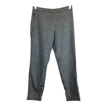 THEORY Linen Blend Cigarette Pants Thaniel Sharkskin Crunch Trouser Gray 4
