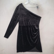 Black Glitter Velvet One Shoulder Glitter Bodycon Mini Women Dress Plus Size 2XL