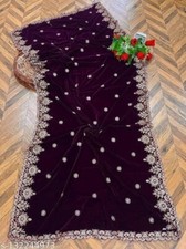 Velvet Dupatta/shawl, 4 sides embroidered heavy party and wedding wear India