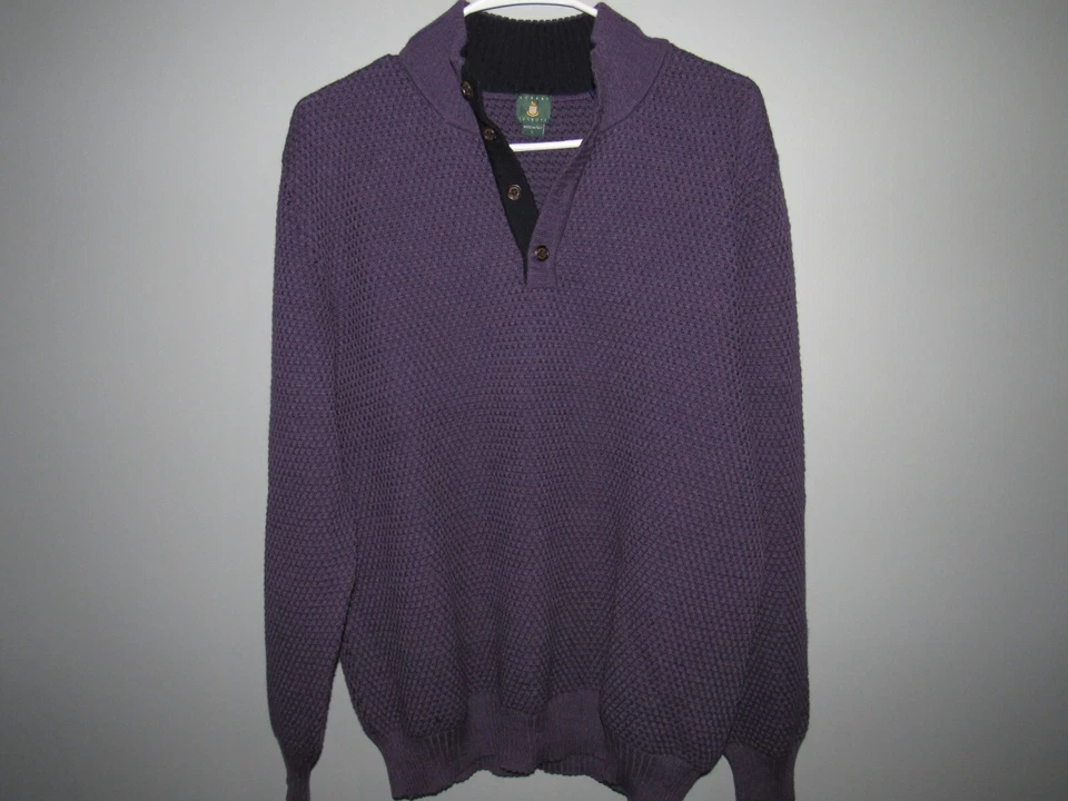 ROBERT TALBOTT Italy Men's Large Henley Sweater Purple Soft Silk Cotton Blend - Image 3 of 4