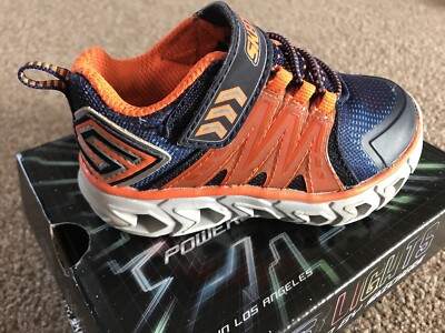 Skechers toddler infant boy sneakers shoes blue orange light up