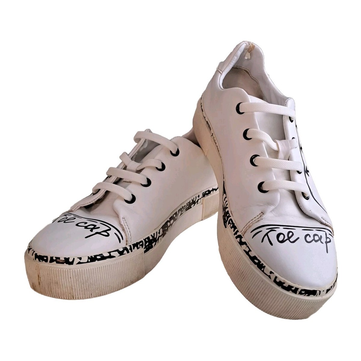 Zara Women's Size Eu 36 /US White Sneakers Shoes Graffiti