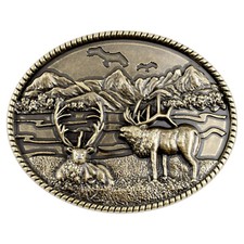 Elk Moose Deer Belt Buckle Western Cowboy Native American  (DER-05-G)