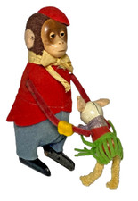 ANTIQUE 1940 SCHUCO SOLISTO WINDUP DANCING MONKEY W/ MOUSE GERMANY WORKS