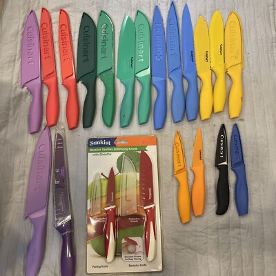 Lot Of 19 CUISINART COLOR CERAMIC COATED KITCHEN KNIVES 37 PCs