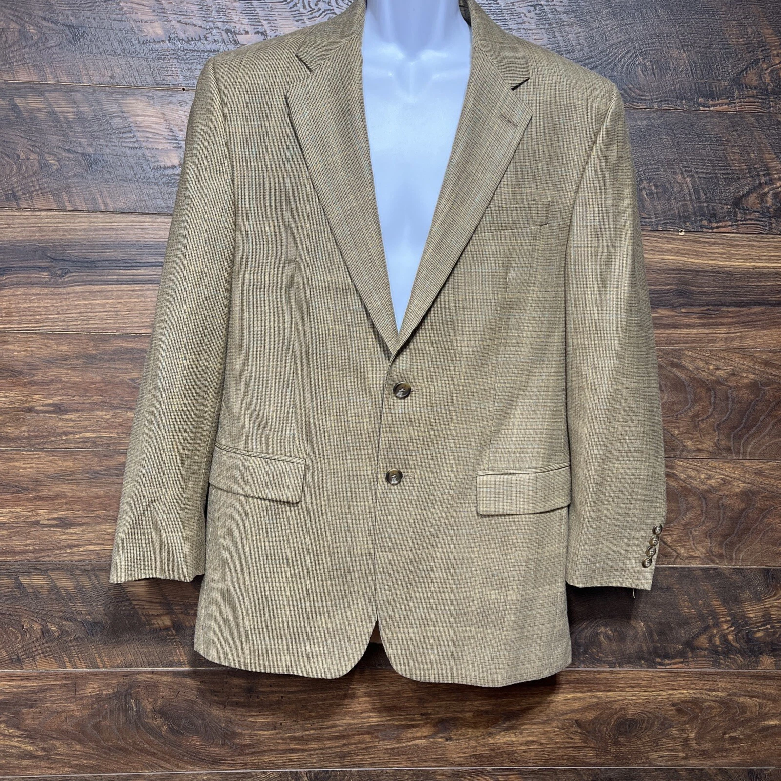 Lauren Ralph Blazer Wool Silk Canada Tweed Tan 40L Lined 2 Button Union Made