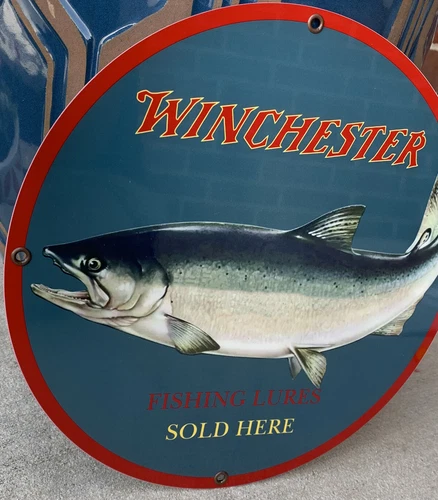 Vintage Style Winchester Fishing Lures Sold Here Trout Heavy Metal Quality Sign