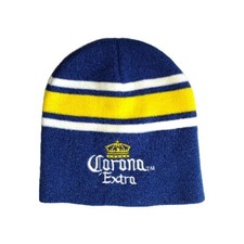 Corona Extra Beer Fitted Beanie Hat Blue Yellow Stripes One Size Advertising