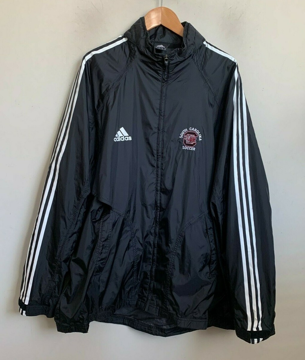 Adidas Jacket Black Windbreaker Stand Collar 3 White Stripe Sleeve