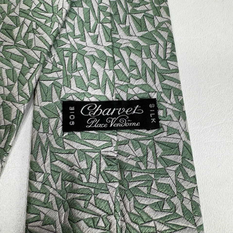 Charvet Place Vendome Green White Geometric Shards Silk Neck Tie Made in France - Image 4 of 4
