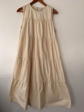 Greylin Tiered Midi Dress Womens Medium Beige Sleeveless Minimalist Boho