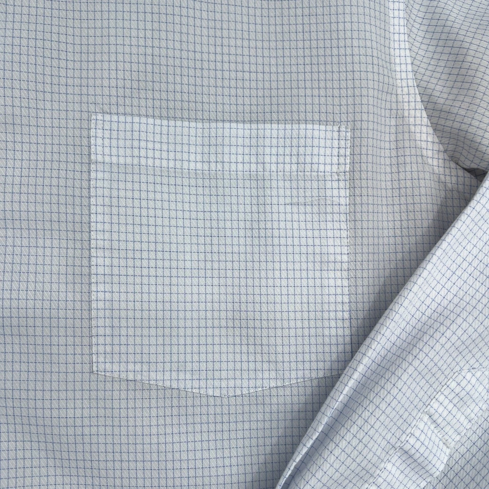 Haggar 纽扣衬衫男式中号蓝色白色格子标准版型长袖 — 第 3/4 张图片