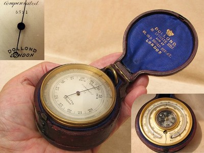 Antikes Dollond Taschenbarometer Kompendium im Doppeldeckeletui