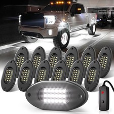 6000K White LED Rock Light Kit for Trucks 12 Pods with Switch