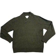 Schott Bros Sweater Mens XL Green V-Neck Shawl Waffle Knit Wool M45