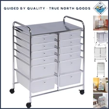 Stylish Rolling Organizer Cart with 12 See-Through Drawers for Effortless Access