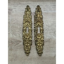 Pair Antique Rococo Louis XV French France Escutcheon Key Backplate Gilt 1800s