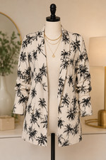 Vintage Modern Zara Basic Collection Ivory Black Palm Tree Jacquard jacket NWT