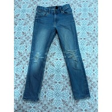 H M Denim Boys Skinny Fit Distressed Blue Jeans Size 12 Stretch Knee Rips