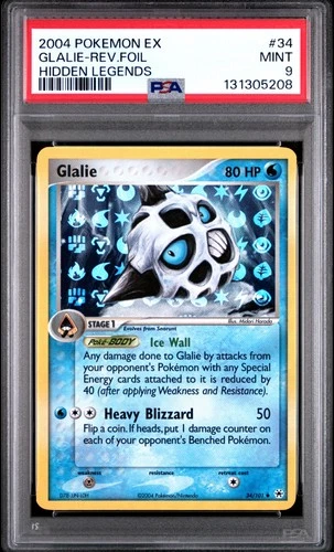 2004 POKEMON EX HIDDEN LEGENDS #34 GLALIE-REVERSE FOIL PSA 9