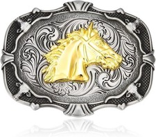 Western Cowboy Belt Buckle for Men Women, Longhorn Bull Horse Head Eagle Rodeo B