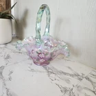 Fenton 1993 Limited Edition Basket Rose Magnolia with Aquamarine Crest