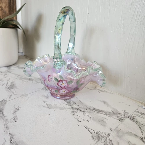 Fenton 1993 Limited Edition Basket Rose Magnolia with Aquamarine Crest
