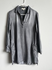 Anthropologie Cloth & Stone Shirt Dress Size Small Gray Long Sleeve Pockets