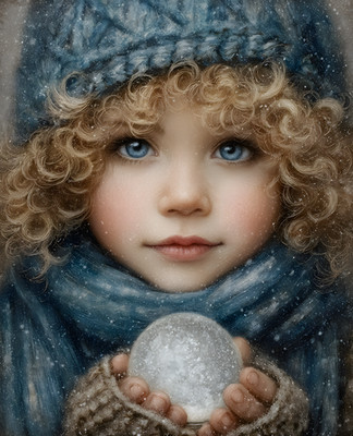 8x10 Little Girl Holding a Snowball Art Print - 325174891