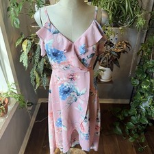 Pink Floral Ruffle Midi Dress with Spaghetti Straps