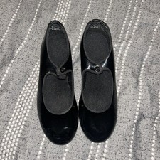 Capezio tele tone tap shoes size 4.5 M black Patent 1" heel GUC