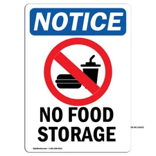 No Food Storage With Symbol OSHA Notice Sign Metal Plastic Decal