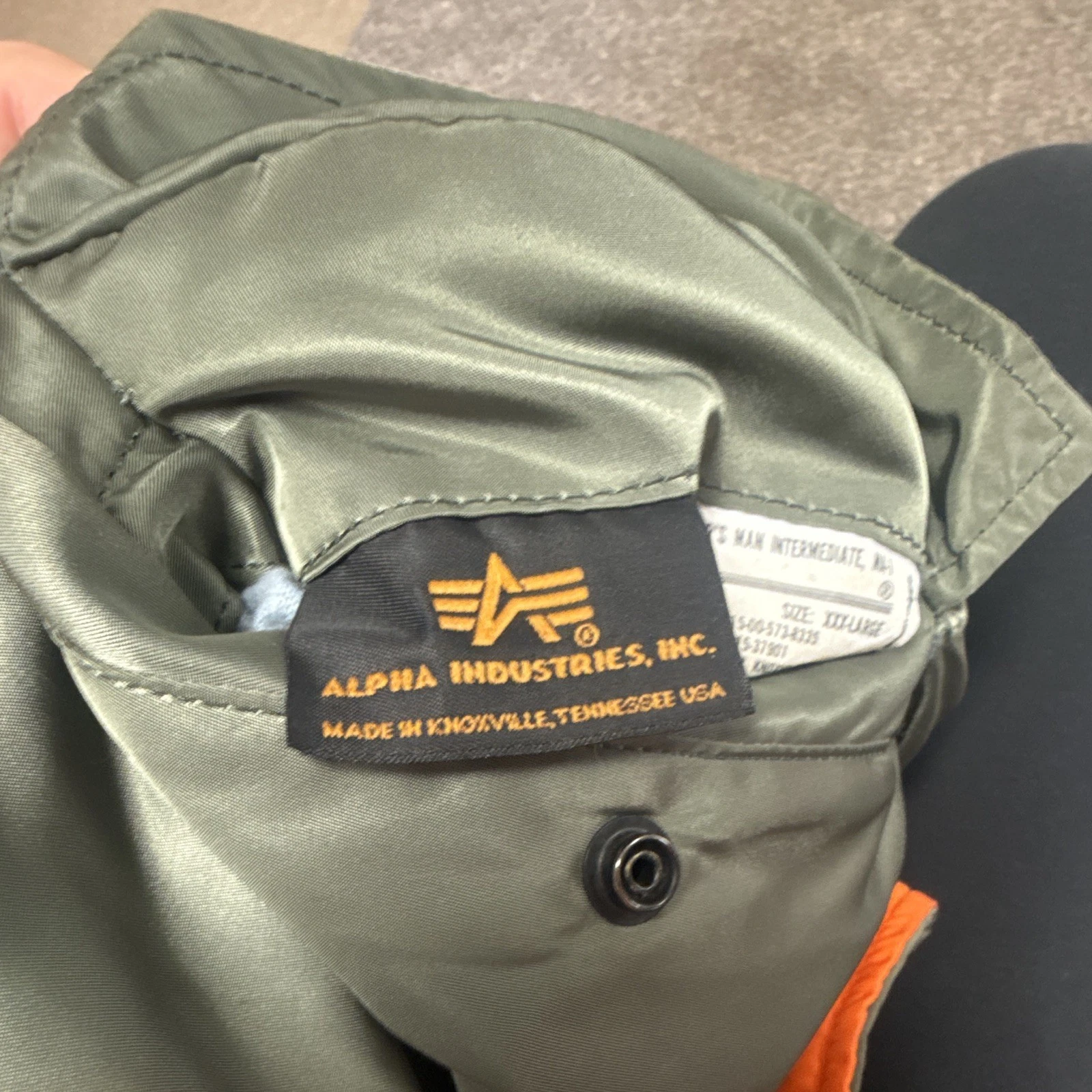 Alpha Industries MA-1 Men's Bomber Jacket Nylon Lined Green/Orange XXXL - product detail image 9