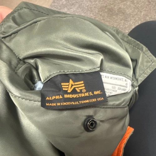 Alpha Industries MA-1 Men's Bomber Jacket Nylon Lined Green/Orange XXXL image 9