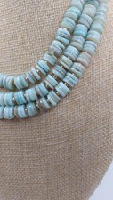 3 Strand Large Heishi Bead Necklace Green Aqu...