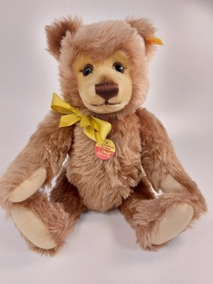 Steiff Teddy 011184,39cm,altrosa,Musik zum aufziehen,Knopf,Fahne,Schild,unbespie