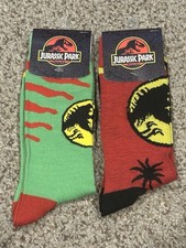 2 NWT Crew Socks Jurassic Park Dinosaurs Green  Red Men's Shoe size 8-12